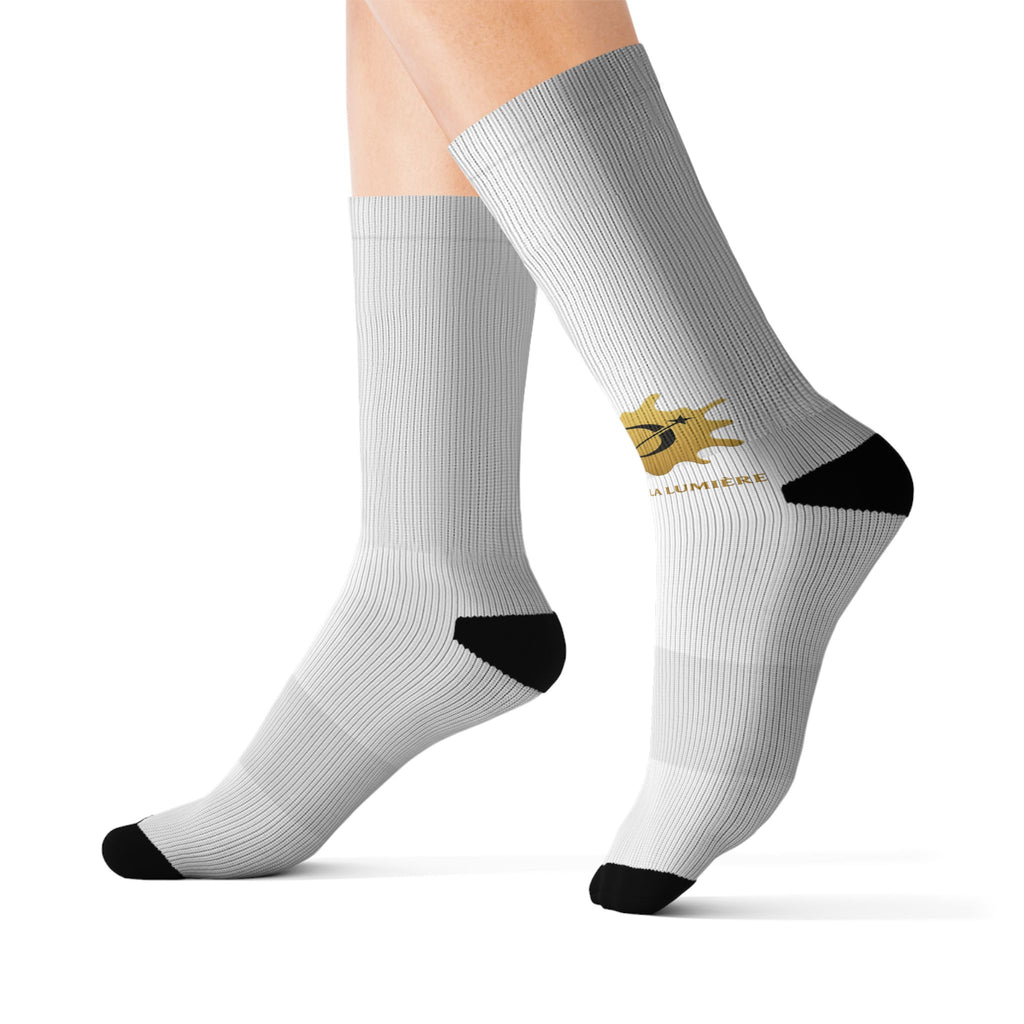 Custom Sublimation Crew Socks — Monogram Gold Paint Splash