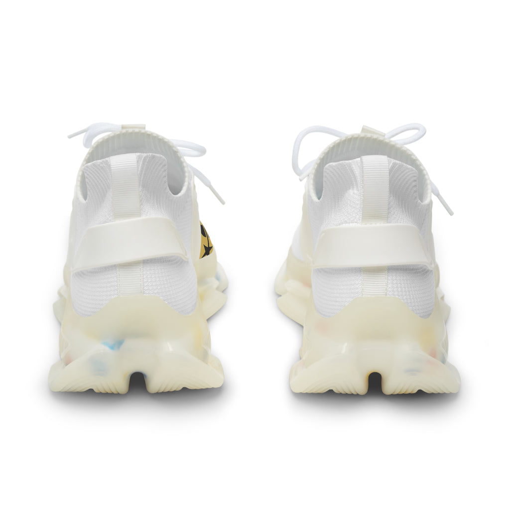 Men's Mesh Sneakers — White Athletic Trainer with Gold Camouflage Accent