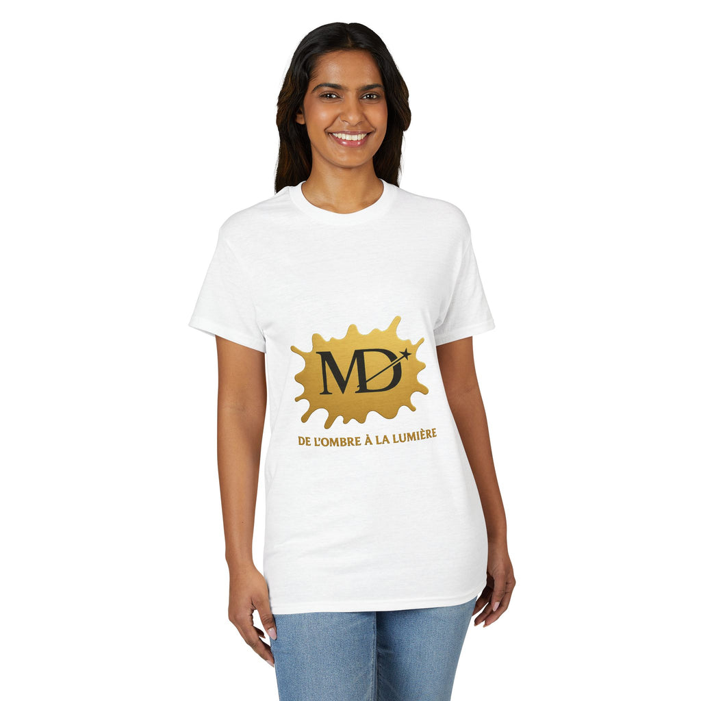 Gold MD Logo T‑Shirt — "De L'ombre à la Lumière" Graphic Tee