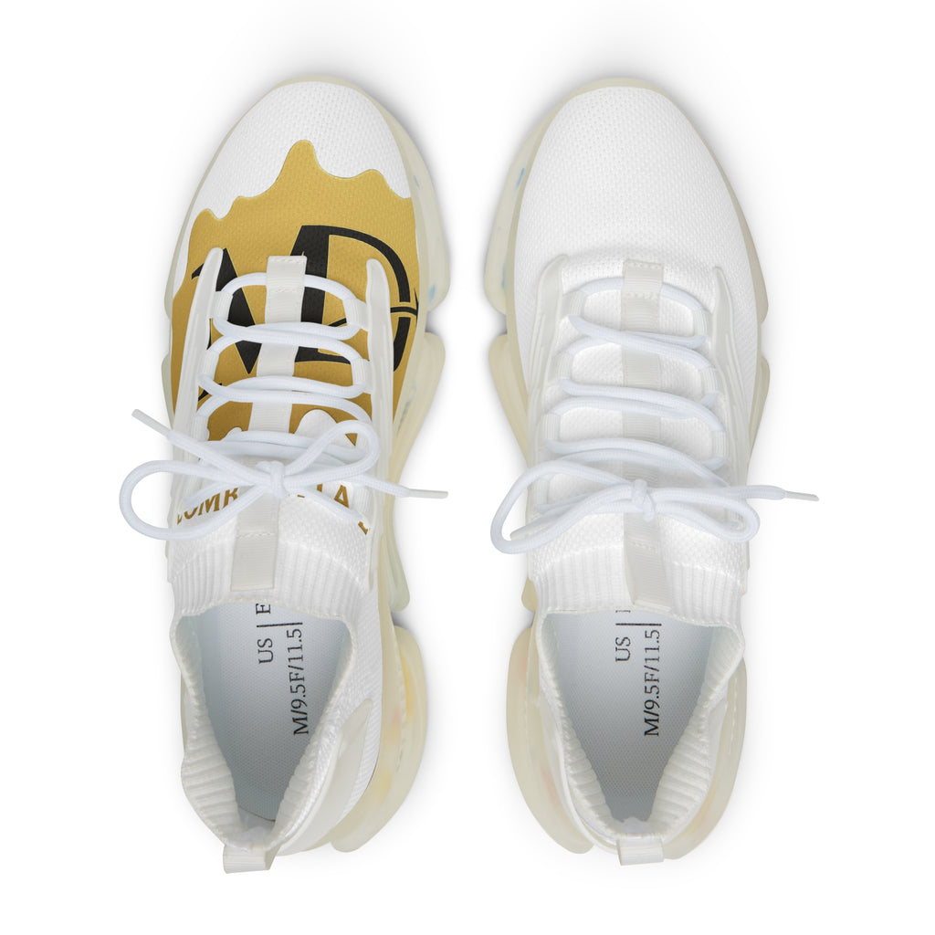 Men's Mesh Sneakers — White Athletic Trainer with Gold Camouflage Accent