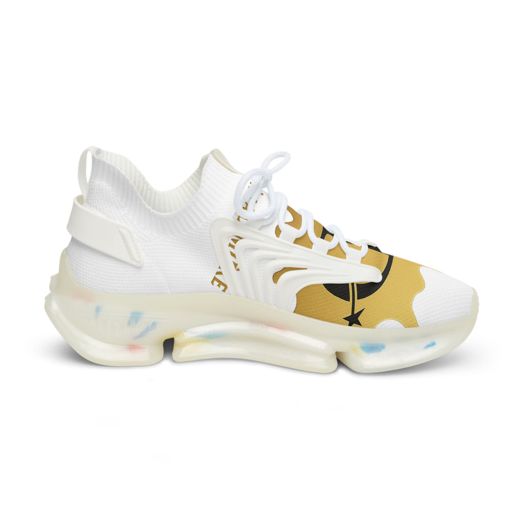 Men's Mesh Sneakers — White Athletic Trainer with Gold Camouflage Accent