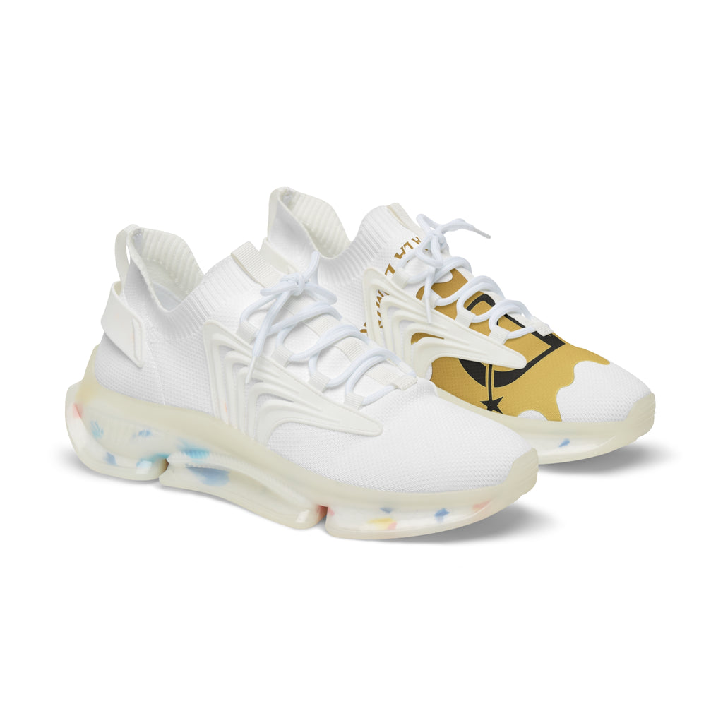 Men's Mesh Sneakers — White Athletic Trainer with Gold Camouflage Accent