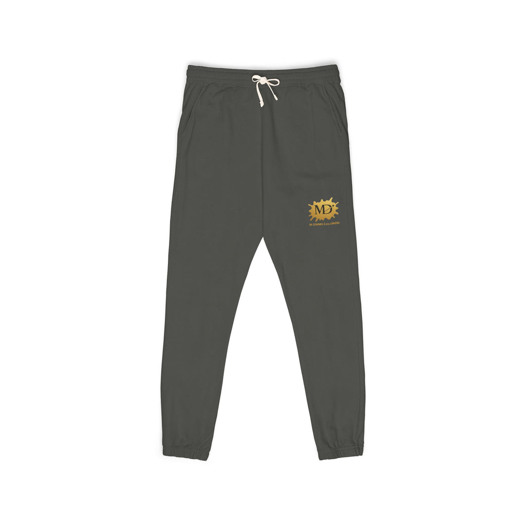 Cozy Crest Sweatpants — Garment-Dyed Fleece Joggers with Yellow Emblem