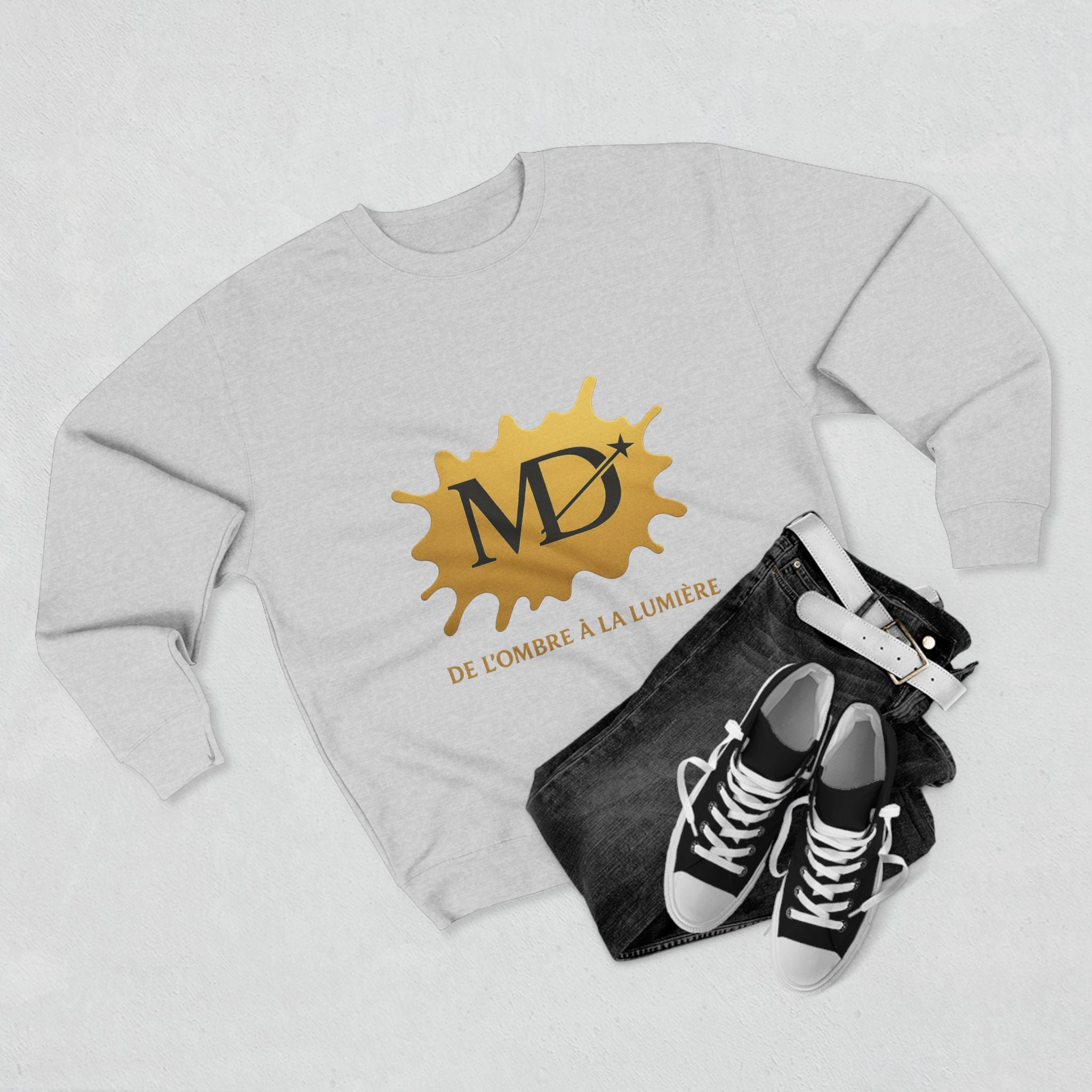 Gold MD Logo Crewneck Sweatshirt — "De l'Ombre à la Lumière"