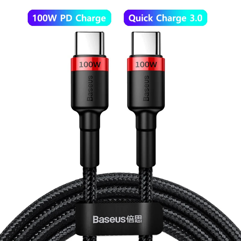 Baseus 100W/5A USB C To USB Type C Cable For iPhone 16 15 PD Fast Charging Charger Cord For Macbook Samsung Xiaomi Type-C Cable