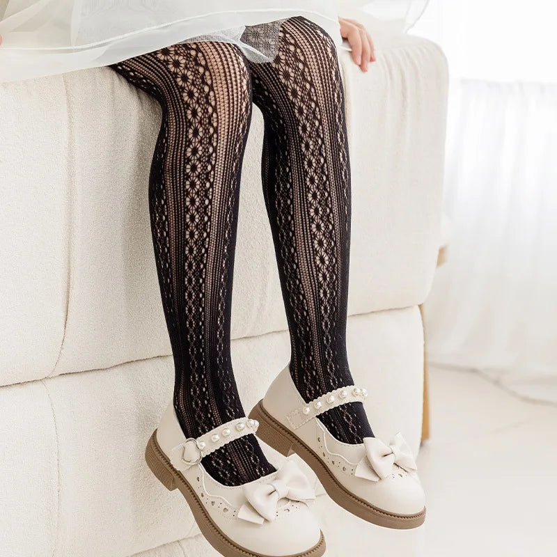 2025 New Summer Girls Tights Pure Cotton Breathable Mesh Beige White Black Children Princess Pantyhose Lolita Leggings For 2-12y