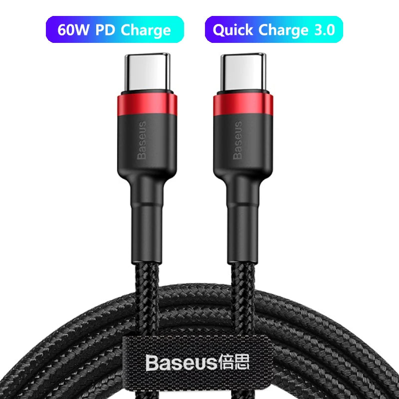 Baseus 100W/5A USB C To USB Type C Cable For iPhone 16 15 PD Fast Charging Charger Cord For Macbook Samsung Xiaomi Type-C Cable