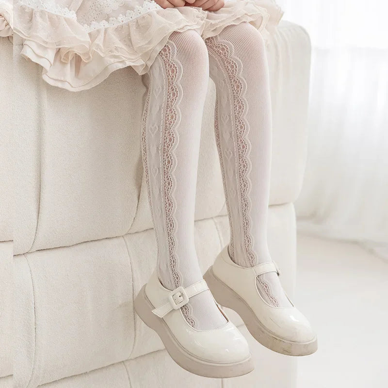2025 New Summer Girls Tights Pure Cotton Breathable Mesh Beige White Black Children Princess Pantyhose Lolita Leggings For 2-12y