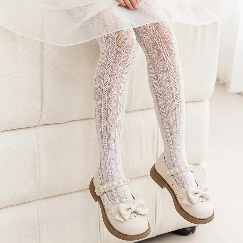 2025 New Summer Girls Tights Pure Cotton Breathable Mesh Beige White Black Children Princess Pantyhose Lolita Leggings For 2-12y